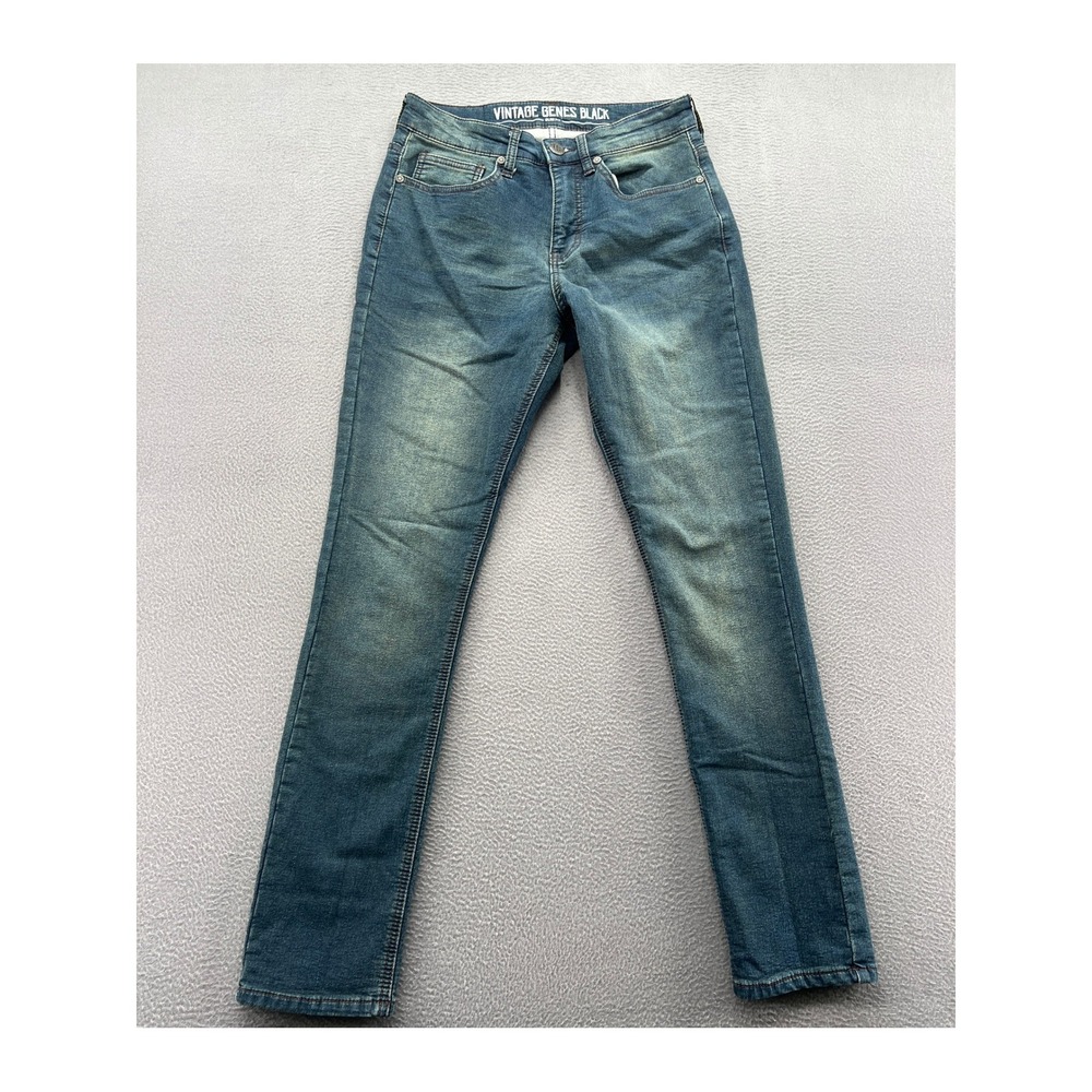 Vintage Genes Black Mens 28x30 Slim Fit Blue Denim Medium Wash